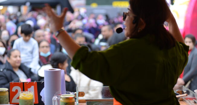 radhika howarth speaks to the crowd at diwali on the square