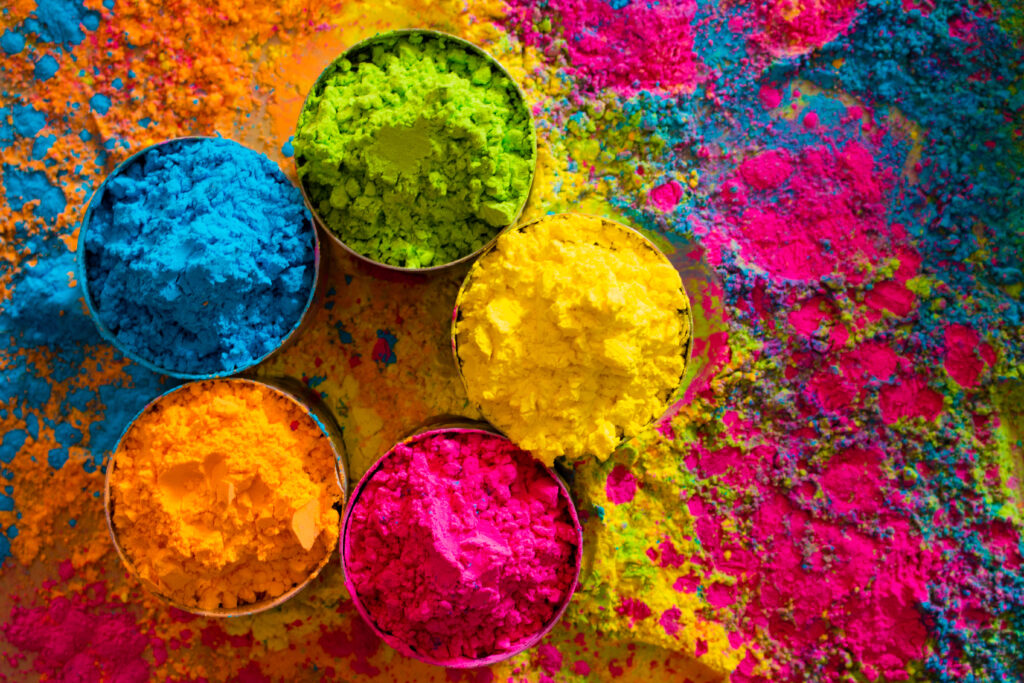 a selection of holi powder colours